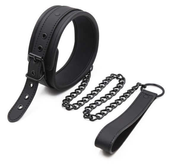 Premium Black Bondage Collar with Leash