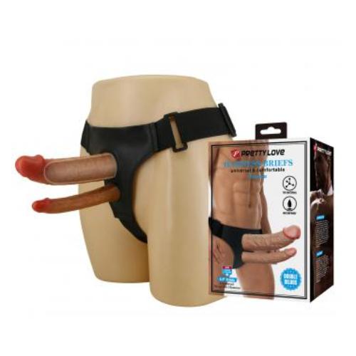Pretty Love Keaven Harness Briefs with Hollow Double Dildo