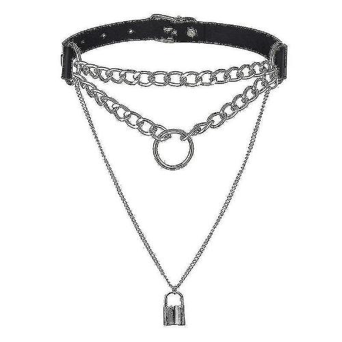 Leather choker Collar with Lock Adjustable Size