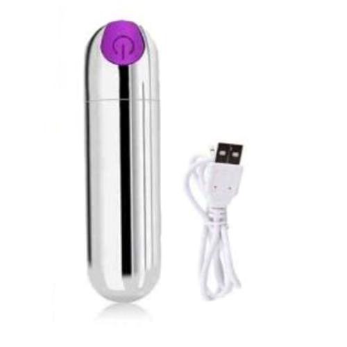 Rechargeable Sex Bullet - Silver-Purple