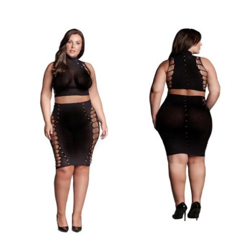 Kala - Two Piece with Turtleneck, Crop Top and Skirt - Plus Size