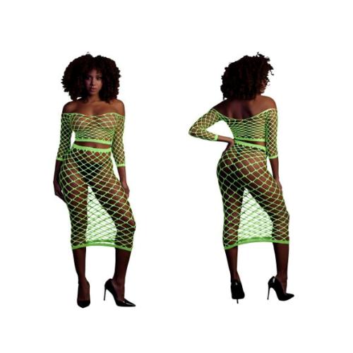 Long Sleeve Crop Top and Long Skirt - Green - XS/XL