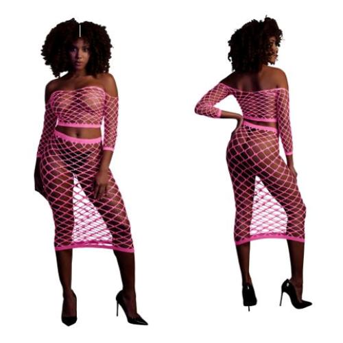 Long Sleeve Crop Top and Long Skirt - Pink - XS/XL